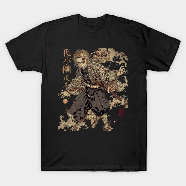 Demon Slayer Fiery Fights T-Shirt by labyrinth pattern